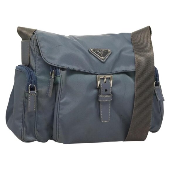 PRADA Shoulder Bag Nylon Blue Silver Auth - Picture 2 of 16